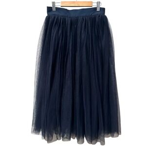 FRNCH Navy Blue Tulle Midi Skirt Women's S Elastic Waist Layered Balletcore